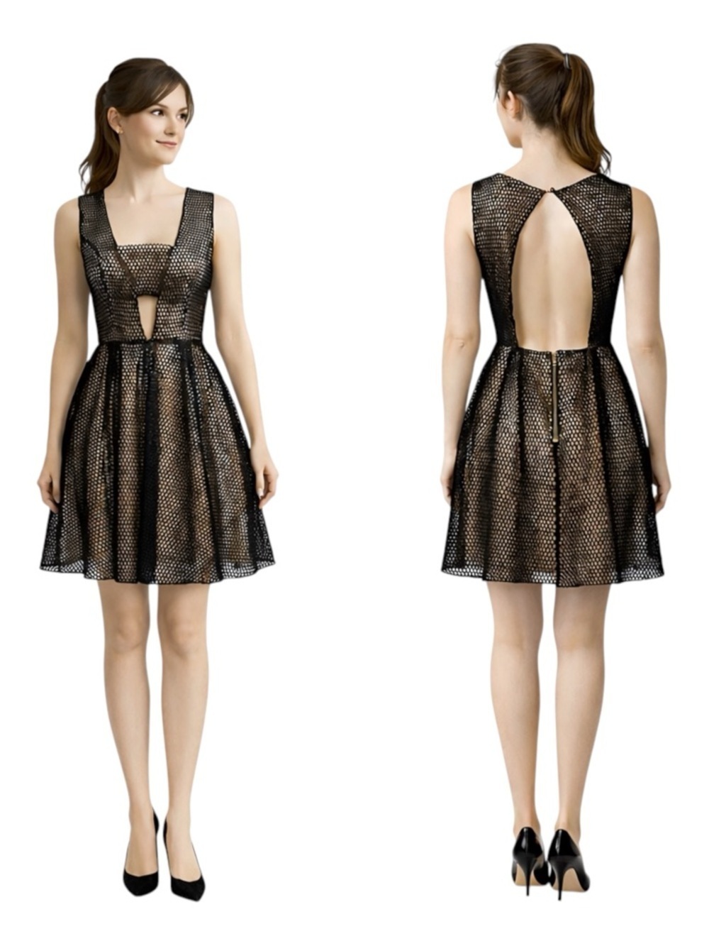 Charlotte Russe Black Mesh Dress | Fit & Flare Cut Out | Whimsigoth Prom Party